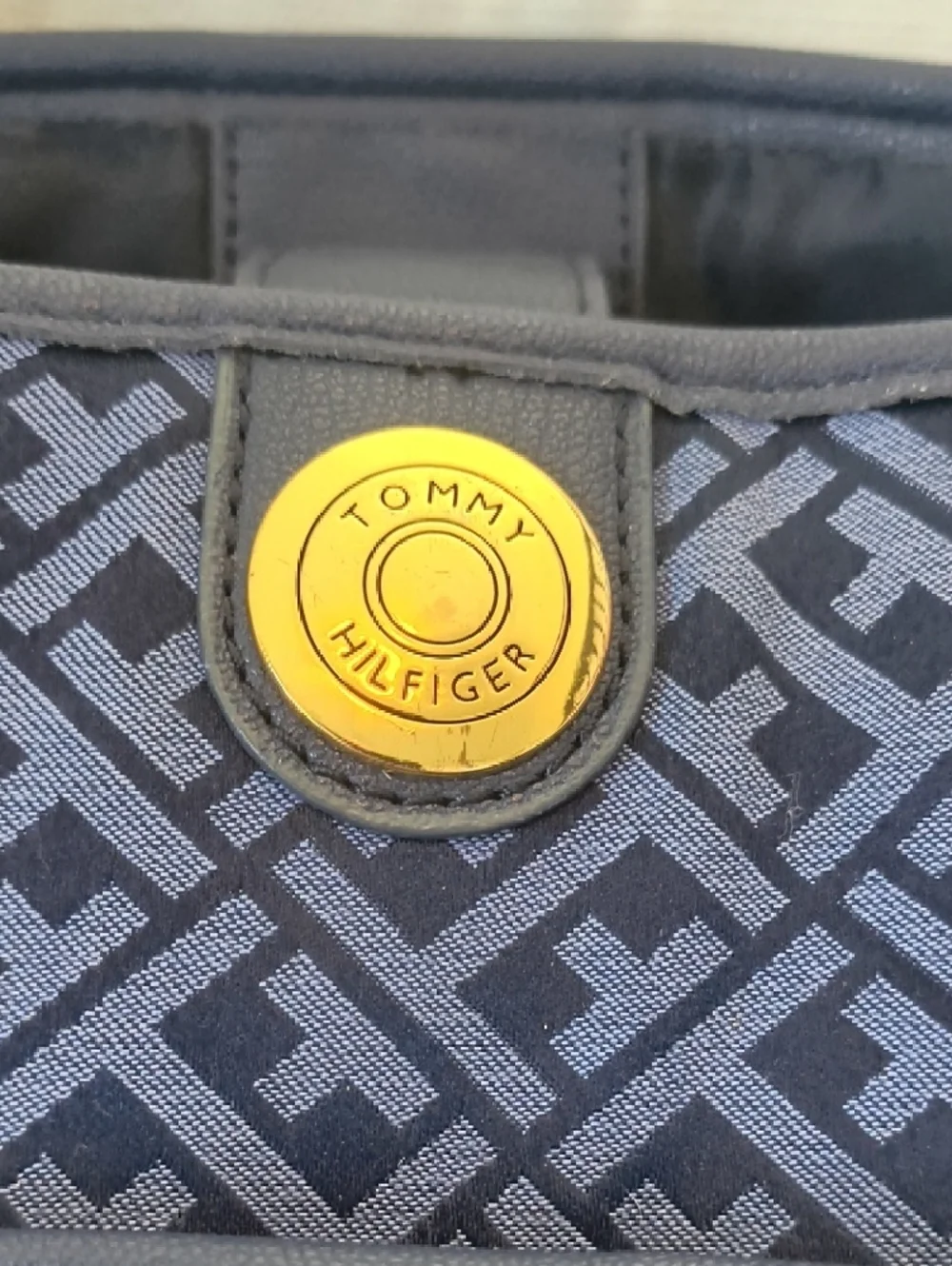 Tommy Hilfiger Navy Patterned Logo Tote with Gold Hardware - Picture 2 of 8